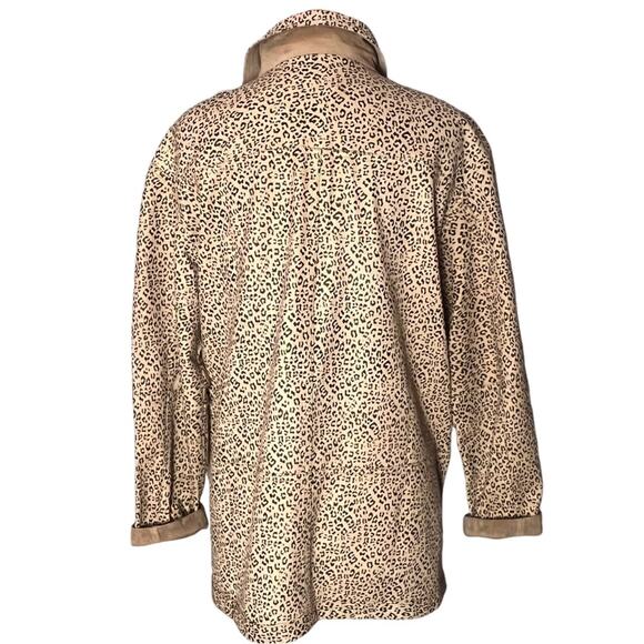 Reversible Suede Animal Print Brown Chore Coat Shacket Size Large Tan Chico's - Picture 5 of 13